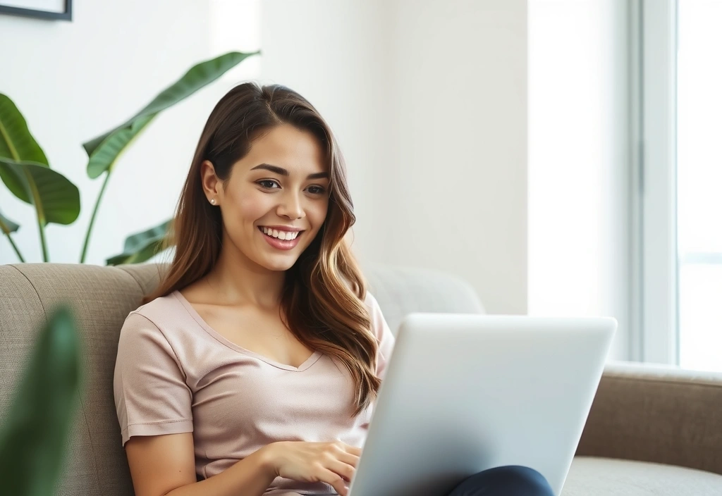 Happy woman shopping online with Vitalityandbloomplus